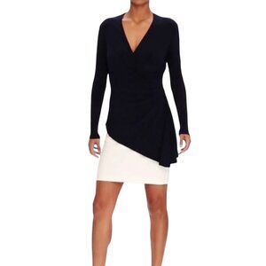 Lauren Ralph Lauren NWT Two Tone Overlay Dress Navy White Assymetric Size 4